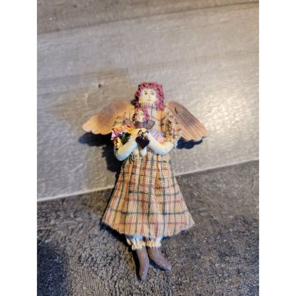 Girl angel doll heart wings plaid flowers ornament xmas - Picture 2 of 3